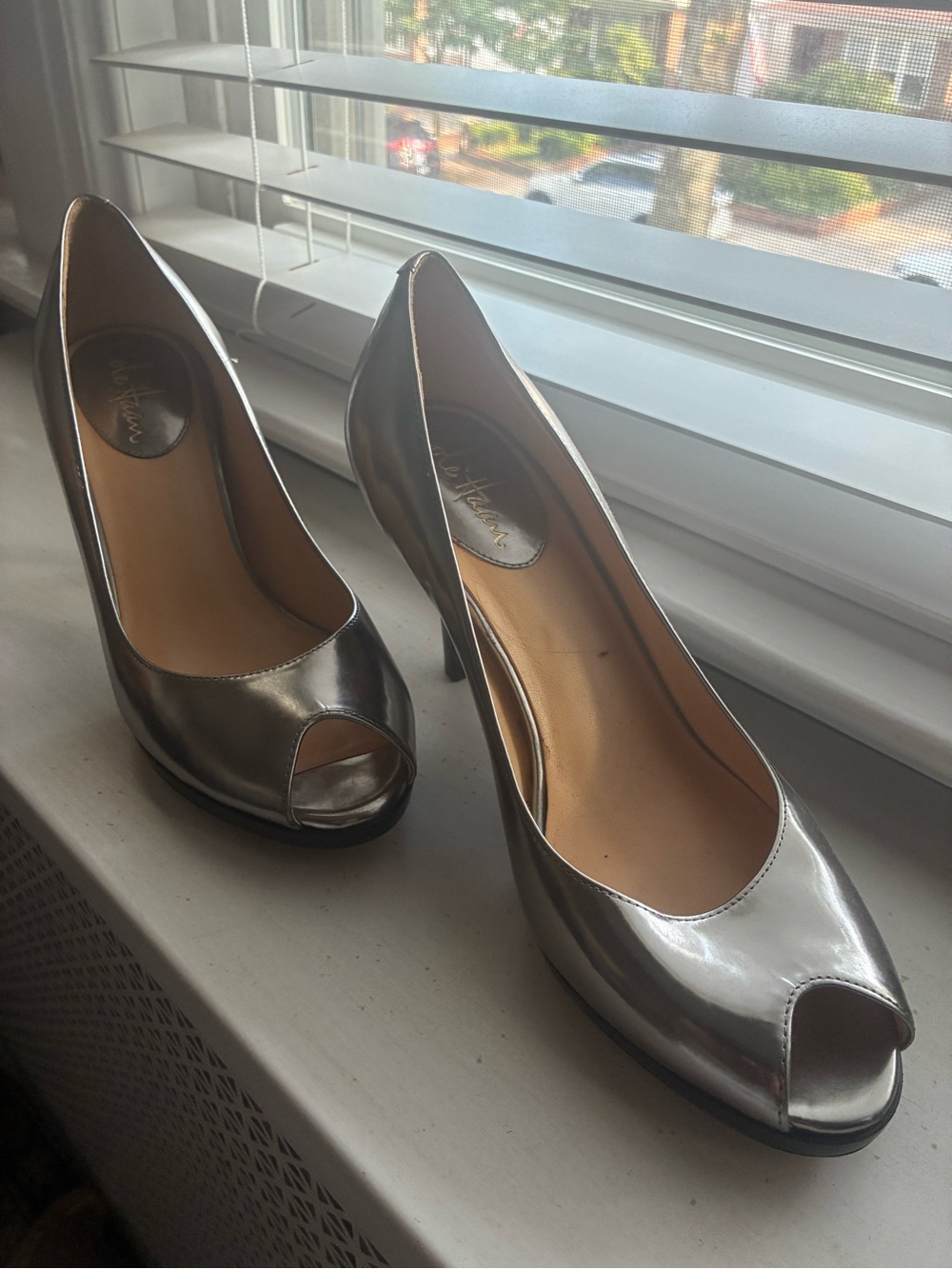 Cole Haan Women’s Metallic Peep-Toe Pumps - Silver